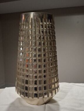 West Elm Decorative Metallic Grid Vase - Silver